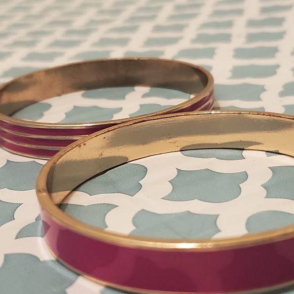 Oscar de la Renta Extraordinary Pink Enamel Gold plated 2 Bangle - Picture 4 of 7